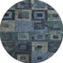 8' Blue And Green Geometric Washable Round Rug With UV Protection