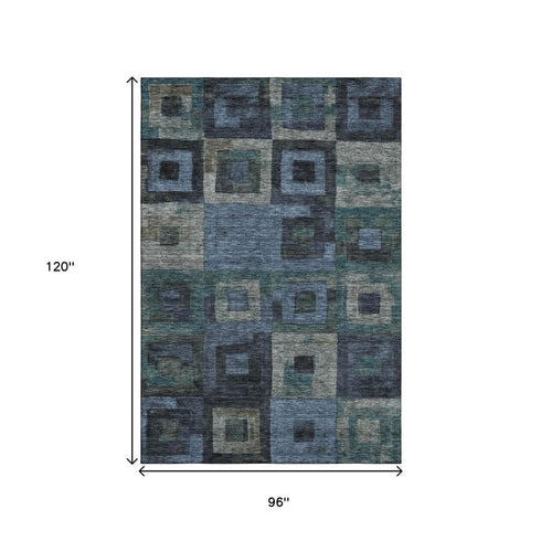 8' X 10' Blue And Green Geometric Washable Area Rug With UV Protection