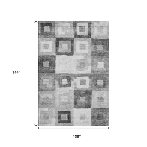 9' X 12' Gray And Silver Geometric Washable Area Rug With UV Protection