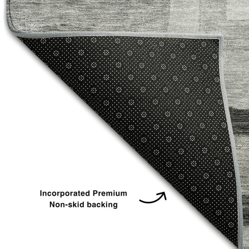 9' X 12' Gray And Silver Geometric Washable Area Rug With UV Protection