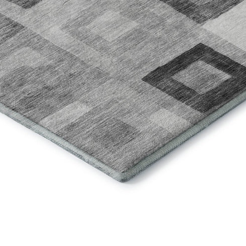 9' X 12' Gray And Silver Geometric Washable Area Rug With UV Protection