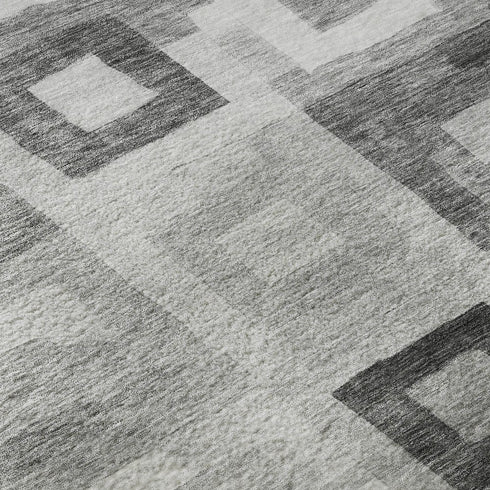 9' X 12' Gray And Silver Geometric Washable Area Rug With UV Protection