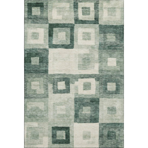 5' X 8' Green And Ivory Geometric Washable Area Rug With UV Protection