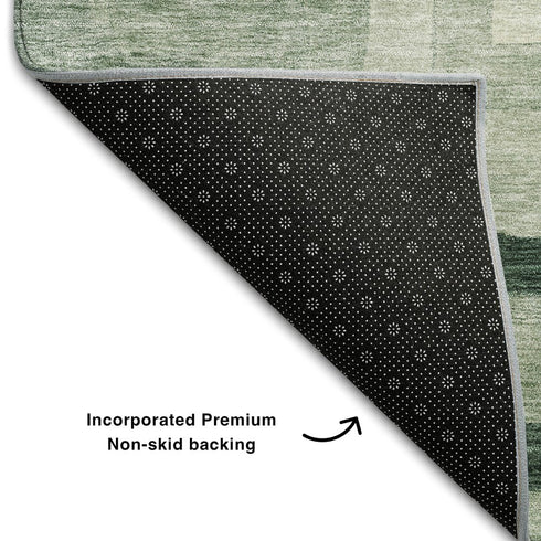 5' X 8' Green And Ivory Geometric Washable Area Rug With UV Protection