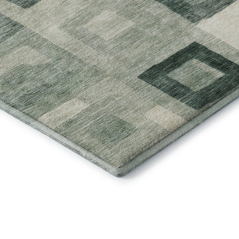 5' X 8' Green And Ivory Geometric Washable Area Rug With UV Protection