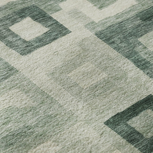 5' X 8' Green And Ivory Geometric Washable Area Rug With UV Protection