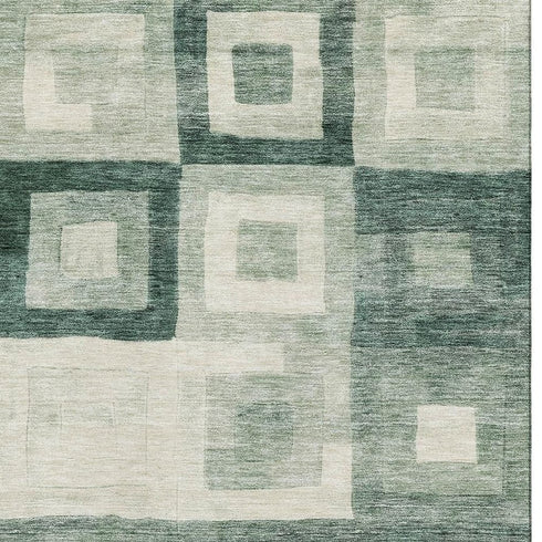 5' X 8' Green And Ivory Geometric Washable Area Rug With UV Protection