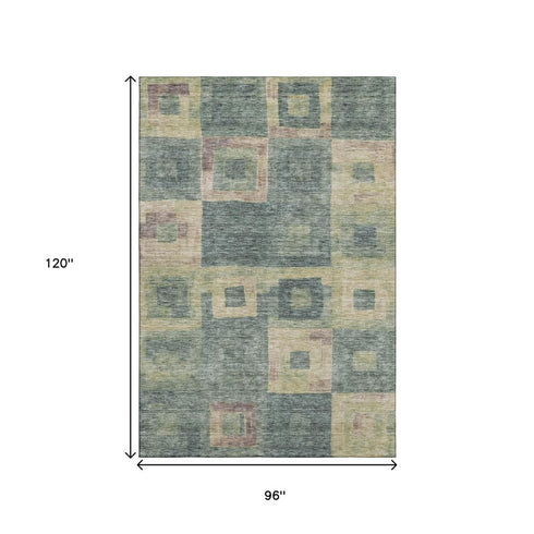 8' X 10' Sage Beige And Taupe Geometric Washable Area Rug With UV Protection