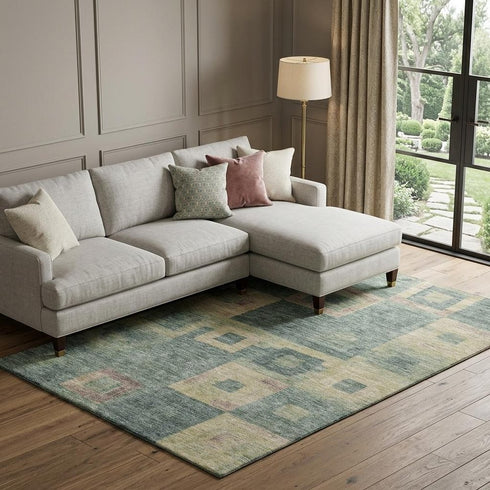 8' X 10' Sage Beige And Taupe Geometric Washable Area Rug With UV Protection