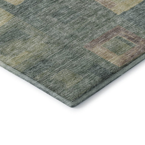 8' X 10' Sage Beige And Taupe Geometric Washable Area Rug With UV Protection