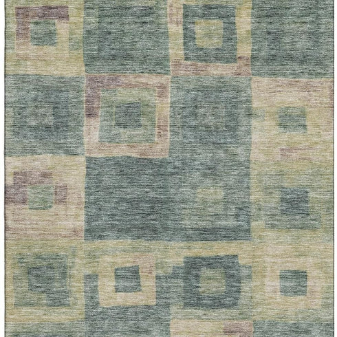8' X 10' Sage Beige And Taupe Geometric Washable Area Rug With UV Protection