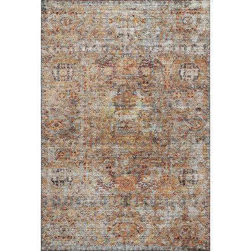 5' X 8' Coral Gray And Silver Floral Medallion Washable Area Rug With UV Protection