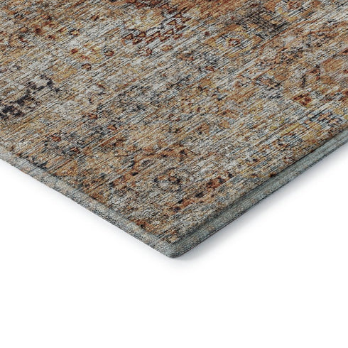 5' X 8' Coral Gray And Silver Floral Medallion Washable Area Rug With UV Protection