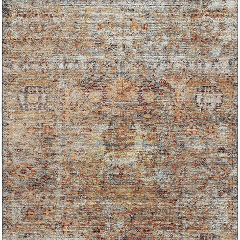 5' X 8' Coral Gray And Silver Floral Medallion Washable Area Rug With UV Protection