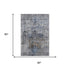 5' X 8' Blue Gray And Silver Floral Medallion Washable Area Rug With UV Protection