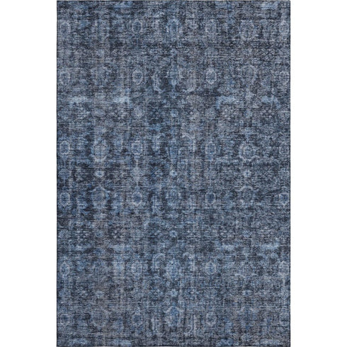 5' X 8' Blue And Charcoal Damask Washable Area Rug With UV Protection