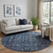 8' Blue And Charcoal Damask Washable Round Rug With UV Protection
