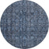 8' Blue And Charcoal Damask Washable Round Rug With UV Protection