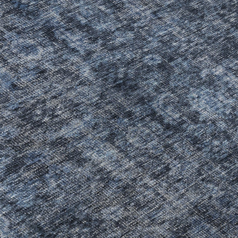 8' Blue And Charcoal Damask Washable Round Rug With UV Protection
