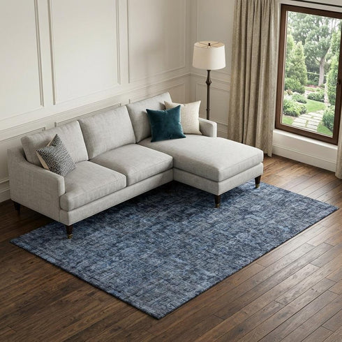 8' X 10' Blue And Charcoal Damask Washable Area Rug With UV Protection