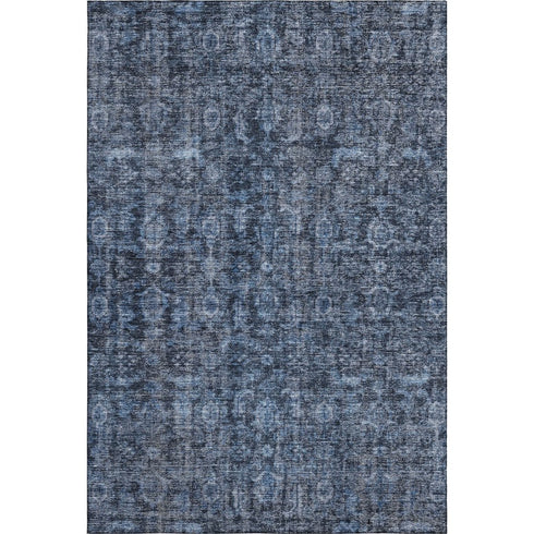 8' X 10' Blue And Charcoal Damask Washable Area Rug With UV Protection