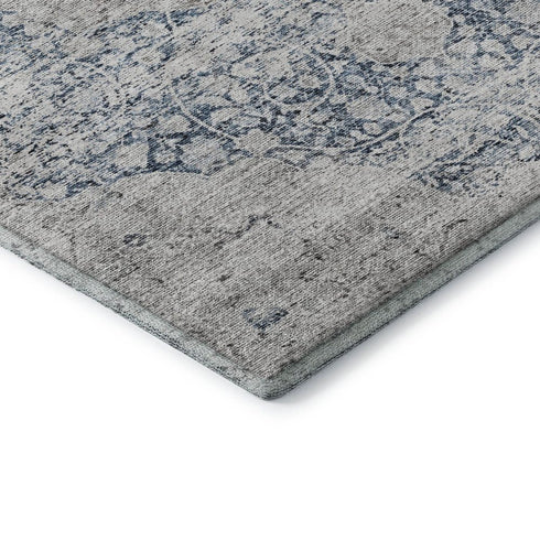 5' X 8' Blue And Beige Medallion Washable Area Rug With UV Protection