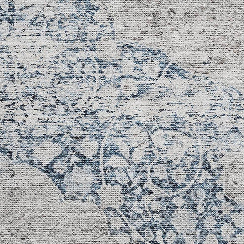 5' X 8' Blue And Beige Medallion Washable Area Rug With UV Protection