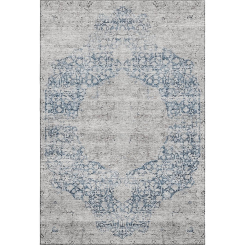 8' X 10' Blue And Beige Medallion Washable Area Rug With UV Protection