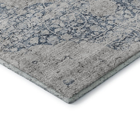 8' X 10' Blue And Beige Medallion Washable Area Rug With UV Protection