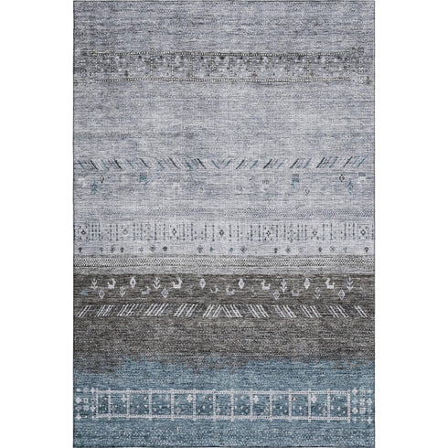 5' X 8' Blue Brown And Silver Geometric Washable Area Rug With UV Protection