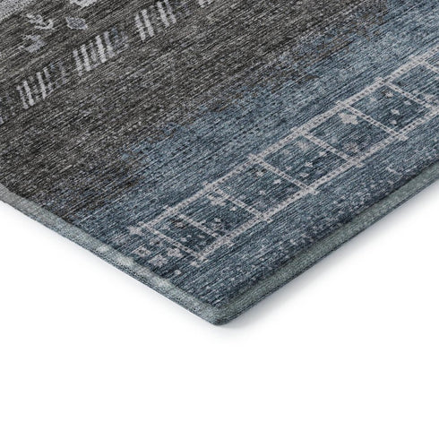 5' X 8' Blue Brown And Silver Geometric Washable Area Rug With UV Protection