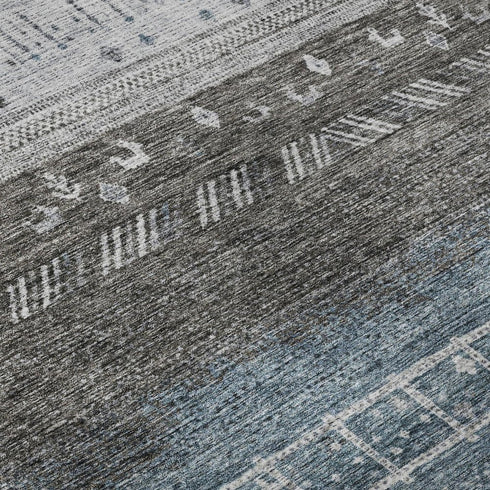5' X 8' Blue Brown And Silver Geometric Washable Area Rug With UV Protection