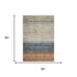 5' X 8' Brown Beige And Navy Blue Geometric Washable Area Rug With UV Protection