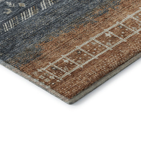8' X 10' Brown Beige And Navy Blue Geometric Washable Area Rug With UV Protection