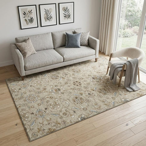 5' X 8' Beige Gray And Ivory Moroccan Washable Area Rug With UV Protection