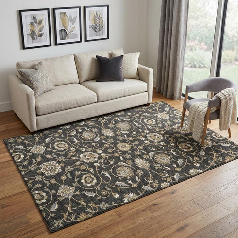 5' X 8' Black Ivory And Gray Moroccan Washable Area Rug With UV Protection