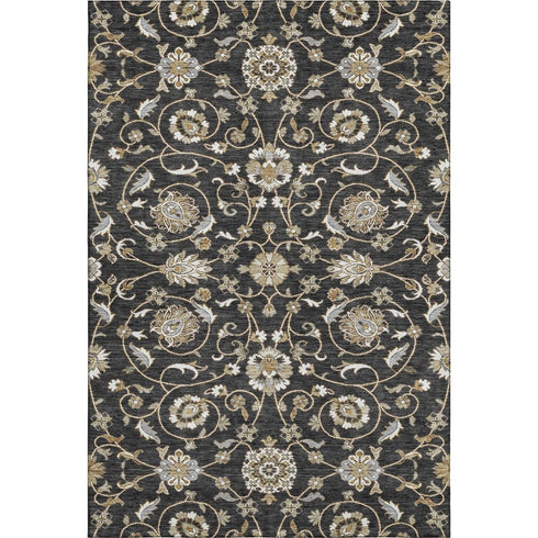 5' X 8' Black Ivory And Gray Moroccan Washable Area Rug With UV Protection