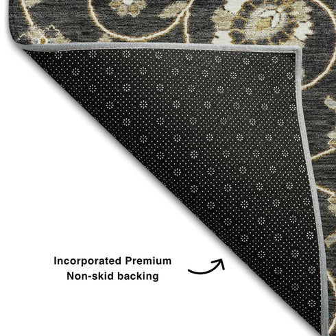 5' X 8' Black Ivory And Gray Moroccan Washable Area Rug With UV Protection