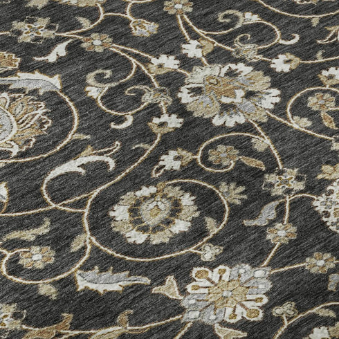 5' X 8' Black Ivory And Gray Moroccan Washable Area Rug With UV Protection