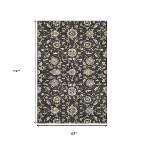 8' X 10' Black Ivory And Gray Moroccan Washable Area Rug With UV Protection