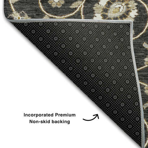 8' X 10' Black Ivory And Gray Moroccan Washable Area Rug With UV Protection