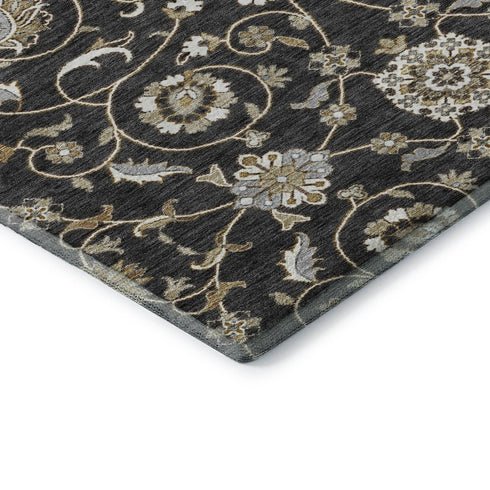 8' X 10' Black Ivory And Gray Moroccan Washable Area Rug With UV Protection