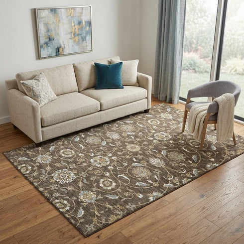 5' X 8' Chocolate Ivory And Gray Moroccan Washable Area Rug With UV Protection