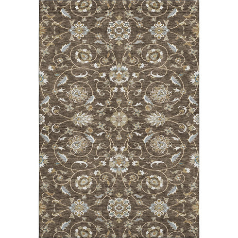5' X 8' Chocolate Ivory And Gray Moroccan Washable Area Rug With UV Protection