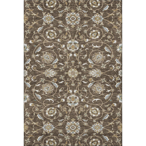 5' X 8' Chocolate Ivory And Gray Moroccan Washable Area Rug With UV Protection