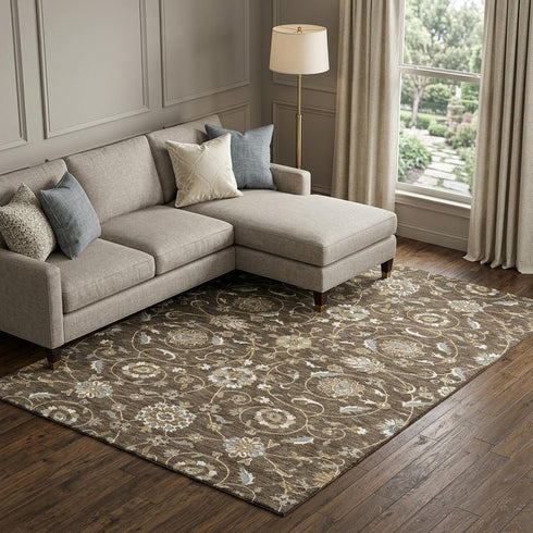 9' X 12' Chocolate Ivory And Gray Moroccan Washable Area Rug With UV Protection