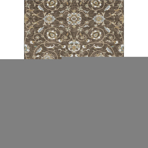 9' X 12' Chocolate Ivory And Gray Moroccan Washable Area Rug With UV Protection