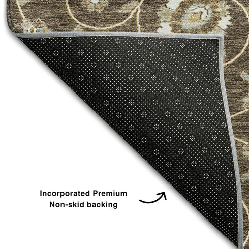 9' X 12' Chocolate Ivory And Gray Moroccan Washable Area Rug With UV Protection