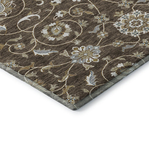 9' X 12' Chocolate Ivory And Gray Moroccan Washable Area Rug With UV Protection