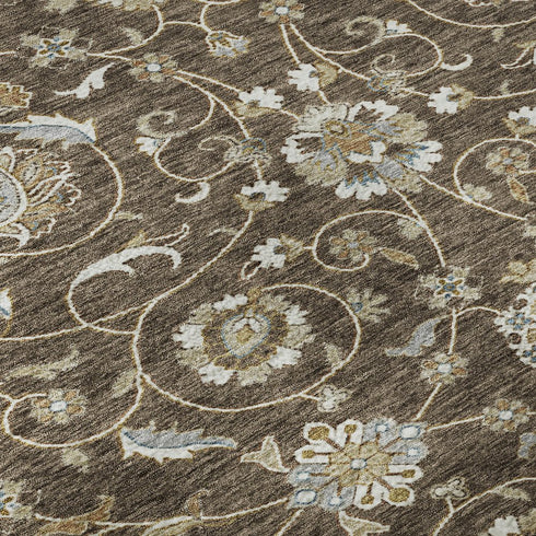 9' X 12' Chocolate Ivory And Gray Moroccan Washable Area Rug With UV Protection